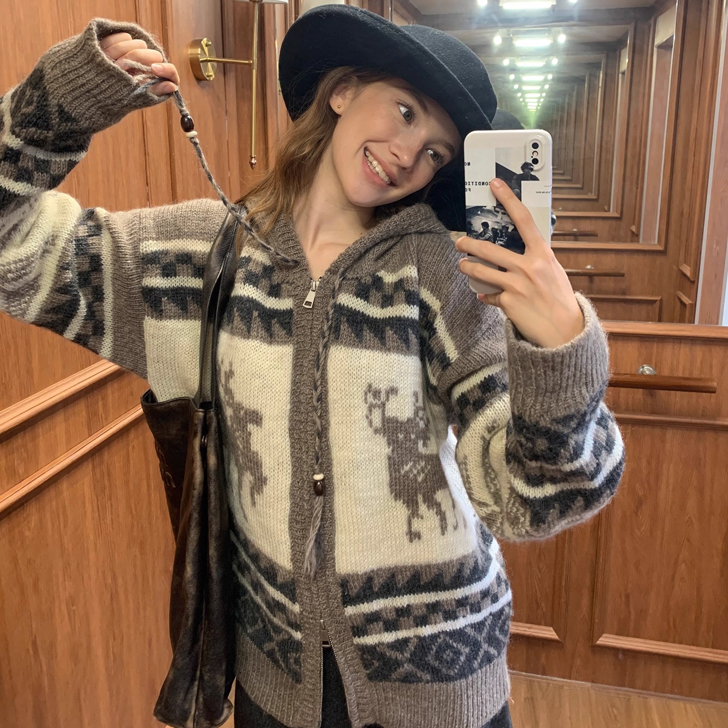 果核宇宙麋鹿费尔岛粗针毛衣开衫