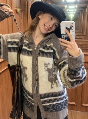 KERNEL COSMOS麋鹿费尔岛 复古北欧氛围感全羊毛粗针手工毛衣开衫