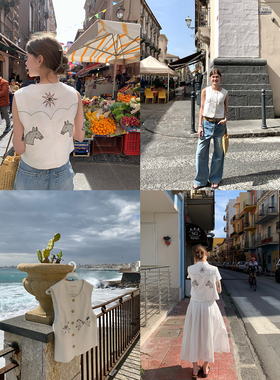 KERNEL COSMOS夏日牧野 艺术游牧风刺绣马甲背心外穿亚麻无袖上衣