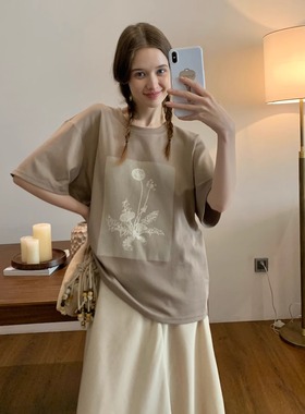 KERNEL COSMOS 绀野画刊 日常小清新度假小众印花短袖宽松慵懒T恤