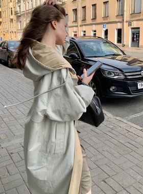 KERNEL COSMOS阿尔巴特街 休闲宽松慵懒风双面穿连帽立领风衣外套