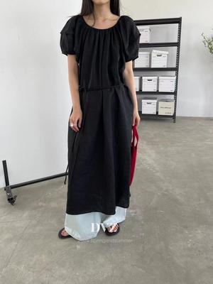 纯亚麻舒适透气百搭系带A字裙女1