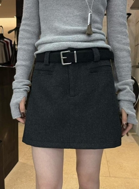 DVZ欧洲站2025秋冬时尚百搭极简高腰显瘦A字裙女羊毛短款半身裙潮