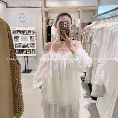 夏季法式重工蕾丝订钻苎麻衬衫