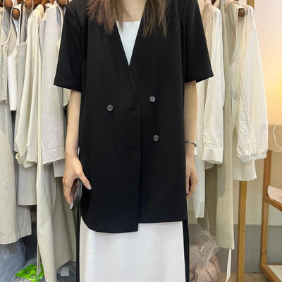 欧洲站2025夏季新款韩版时尚百搭显瘦飘带短袖西装外套女宽松上衣