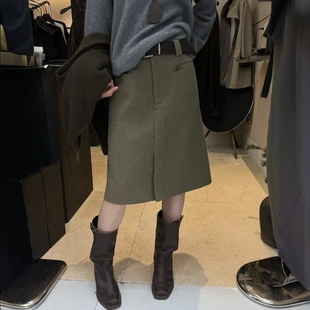 DVZ欧洲站2025秋季 百搭高腰显瘦A字裙女羊毛中长半身裙包臀裙 时尚