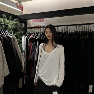 DVZ欧洲站2025秋季时尚百搭圆领宽松显瘦长袖羊毛假两件T恤上衣女