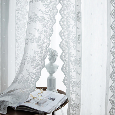 免打孔魔术贴穿杆窗帘窗纱帘法式白色蕾丝客厅阳台飘窗门帘短隔断