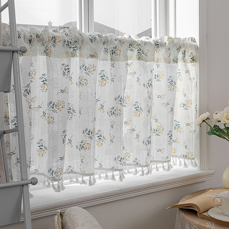 田园小碎花门帘半帘短帘免打孔魔术贴帘布艺家用厨房柜子帘窗帘