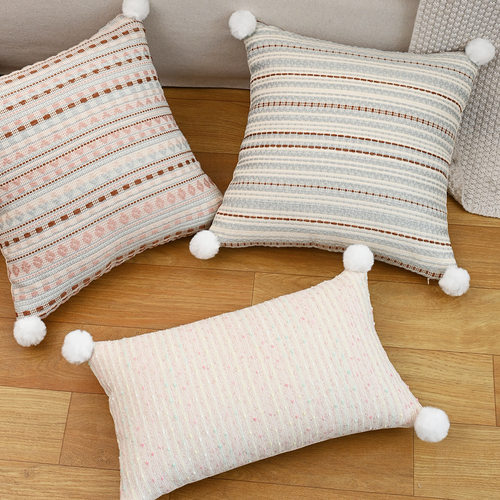 奶油ins风费尔岛编织条纹沙发抱枕套榻榻米飘窗靠垫床头样板间