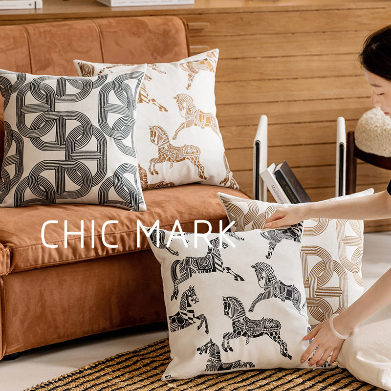 新年马年几何刺绣提花马匹沙发抱枕中古客厅皮草靠垫轻奢抱枕套,居家布艺,抱枕被,淘宝优惠券,粉丝福利购,淘宝优惠卷