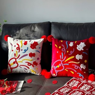 新年春节喜字结婚抱枕一个红色新婚福字婚房沙发压床靠枕娃娃装饰