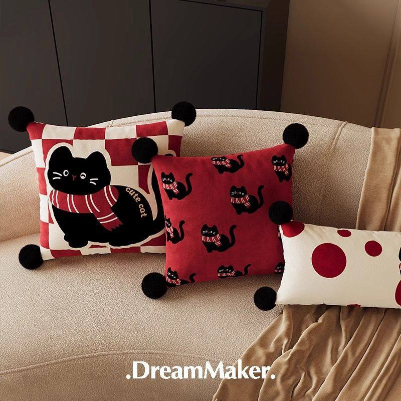 鸿运猫可爱新年红色氛围感客厅沙发长条抱枕车载靠枕套办公室枕头,居家布艺,抱枕被,淘宝优惠券,粉丝福利购,淘宝优惠卷