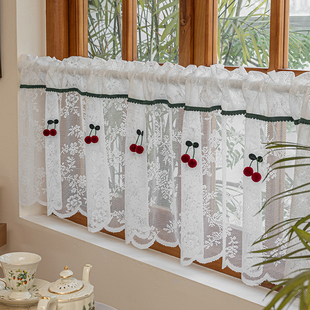 蕾丝纱帘樱桃公主小帘魔术贴窗帘免打孔安装 纱帘透光阳台纱窗纱