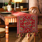 红色奶油风桌旗节日布置餐桌装 饰长条桌布电视柜斗柜茶几防尘盖布