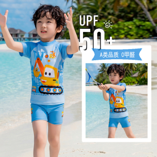 韩国儿童男童泳衣分体卡通工程车男孩速干幼儿中小童海边度假泳衣