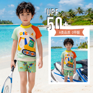 韩国儿童泳衣男童分体泳衣卡通工程车男孩速干中小童海边度假泳衣