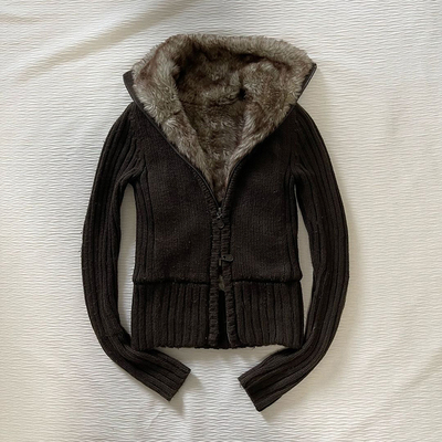 轻亚少女 原创棕色加绒加厚保暖毛衣外套女士冬季复古针织衫上衣