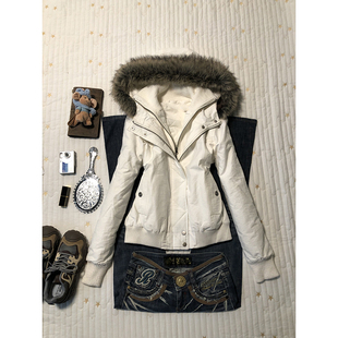 轻亚少女 原创白色毛领棉衣外套女2025冬季新款美式复古派克服潮