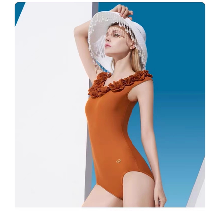 安莉芳圆领荷叶边无袖三角连体泳衣女士修身遮肚泳装ES00161