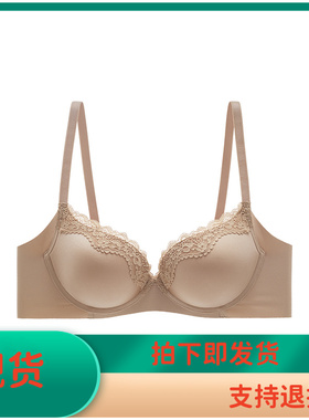 安莉芳净面拼接蕾丝立体围收副乳文胸女小胸聚拢美背内衣EB00707