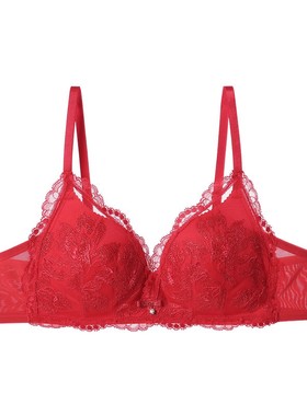 安莉芳蕾丝三角杯bralette无钢圈文胸女本命年红小胸内衣EB00260