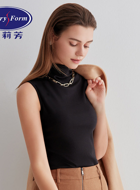 安莉芳秋季新品棉质高领无袖内搭背心女士可外穿打底上衣ED00258