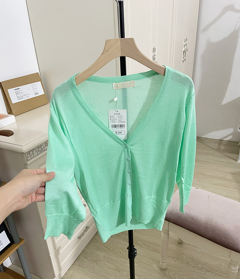 防晒衫女开衫超薄 针织短款韩版空调衫外套夏外搭糖果色针织开衫