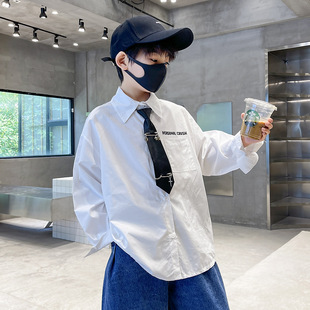 熊猫圆圆学院风春秋白色儿童衬衣湖州织里童装含领带男童长袖衬衫