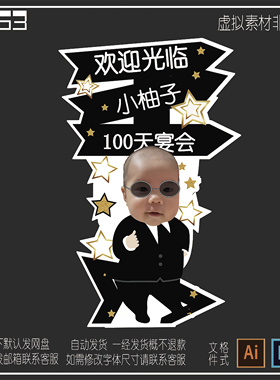 黑金色星星小老板Boss百日天宴周岁宴水牌迎宾牌高清AIPS设计素材