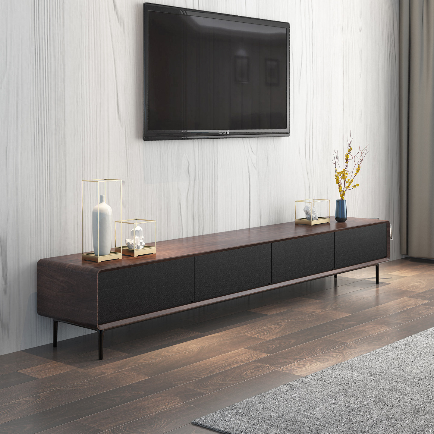 现代简约电视柜  黑色客厅地柜北欧大小户型电视机柜边柜斗柜组合