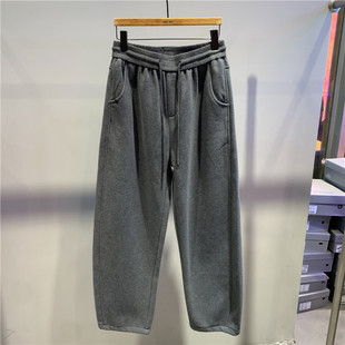 男加绒加厚运动休闲弯刀裤 高质感抽绳松紧腰直筒休闲裤 潮 新款 冬季