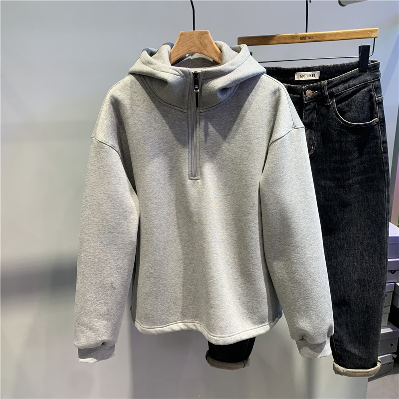 重磅纯棉半拉链套头卫衣男