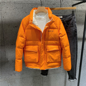 冬季韩版拼色立领短款面包服男潮流工装简约保暖羽绒服外套轻薄潮
