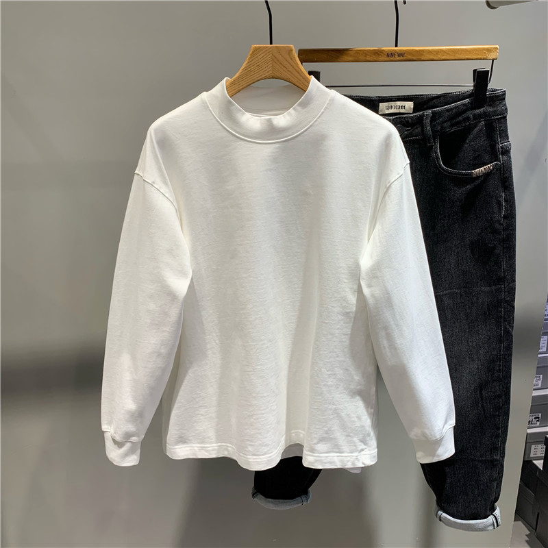 简约纯色半高领加绒加厚打底衫