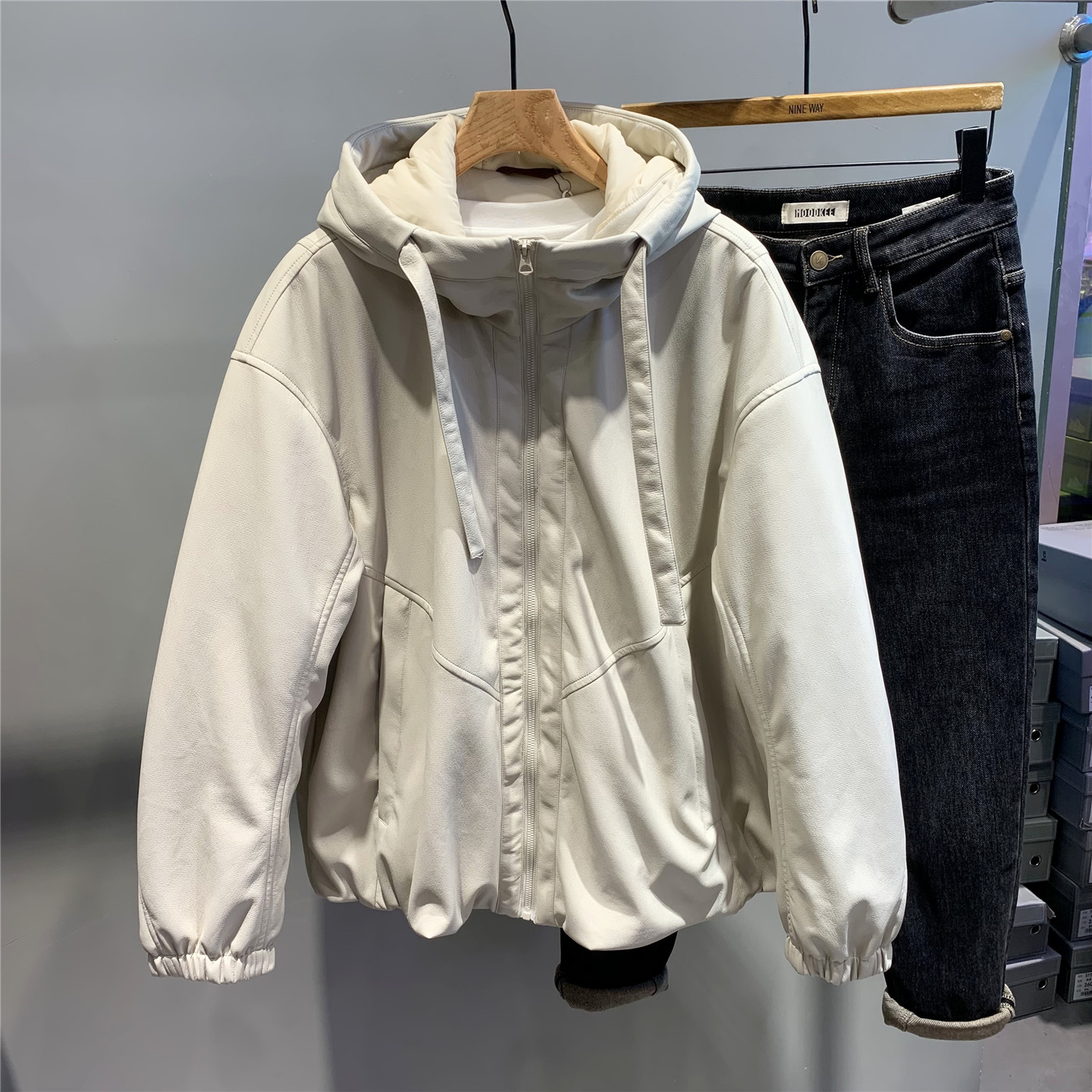 连帽涂层老钱风羽绒服外套