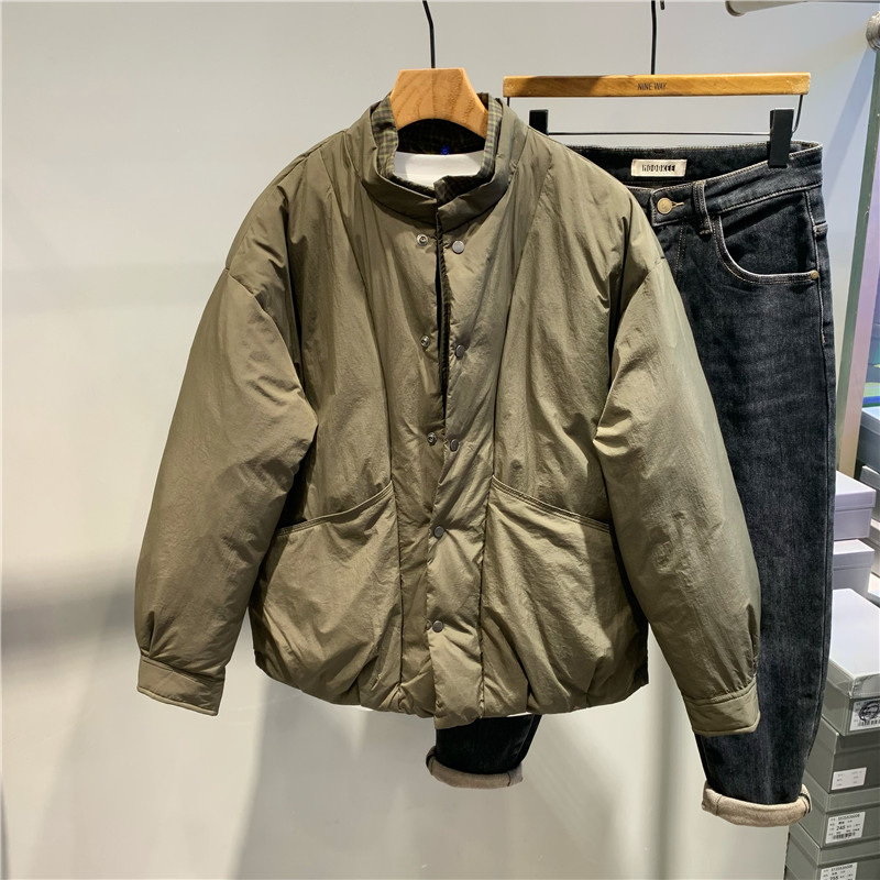 假两件立领羽绒服衬衫领男