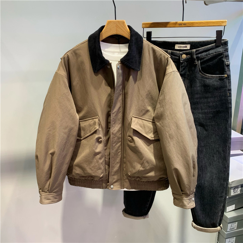 拼接撞色翻领短款羽绒服防寒外套