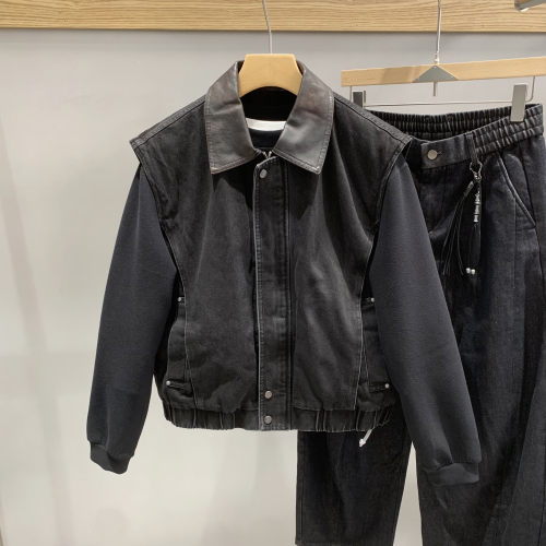 复古90鹅绒解构皮质翻领羽绒服