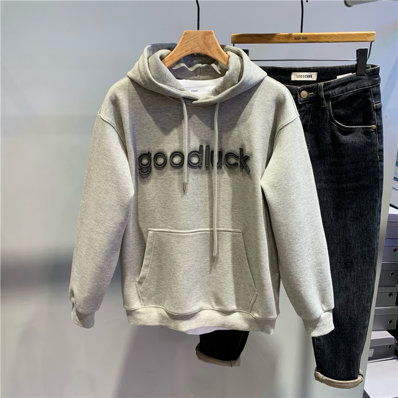 字母连帽卫衣男加绒运动上衣