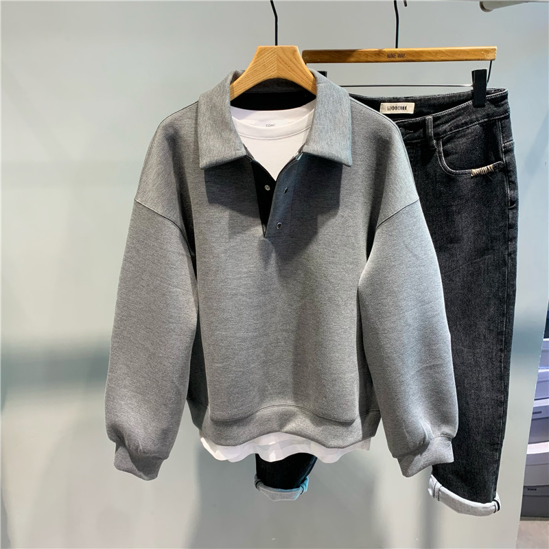 翻领宽松长袖卫衣百搭