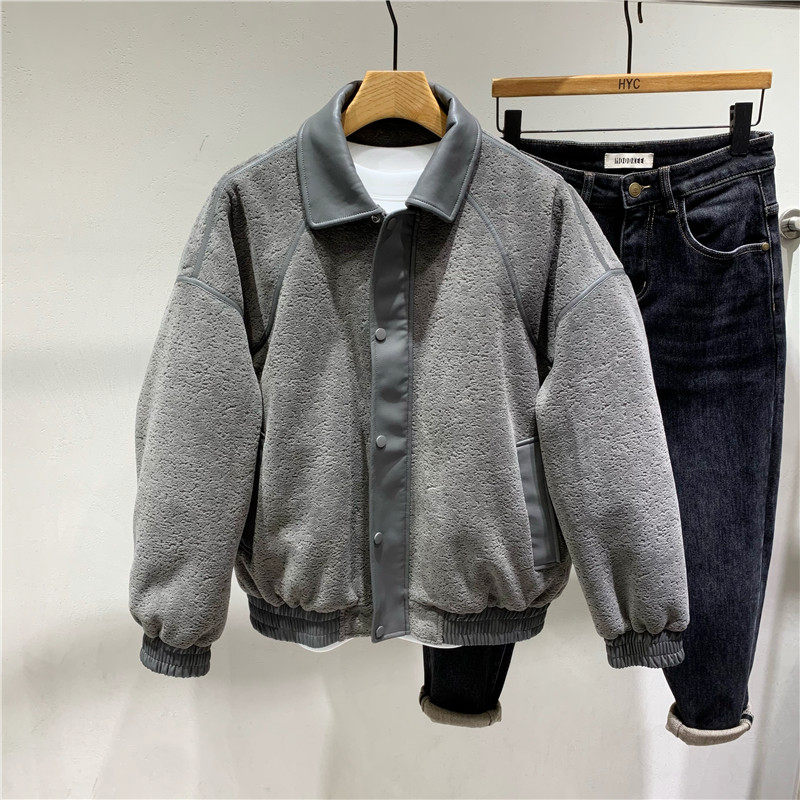 PU皮翻领短款羽绒夹克时尚男