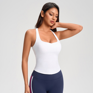 白色方领瑜伽无袖背心女士外穿紧身美背普拉提运动健身上衣速干