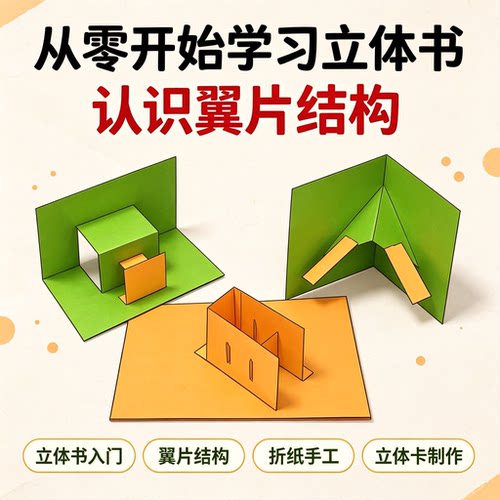 立体书制作入门教程翼片结构认识手工折纸立体卡教学资料