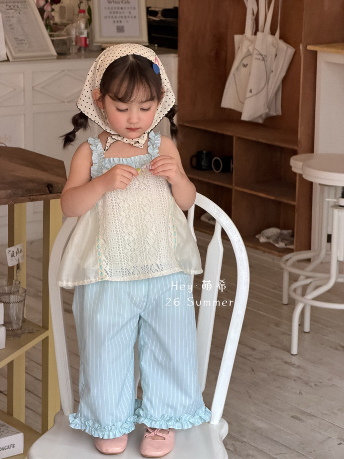 萌希·夏季女宝甜美花边吊带裤子套装