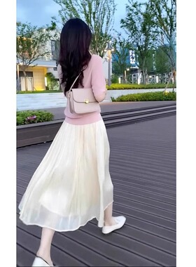 白色流光半身裙女春夏新款高腰仙女显瘦遮胯垂坠飘逸琉璃a字裙夏