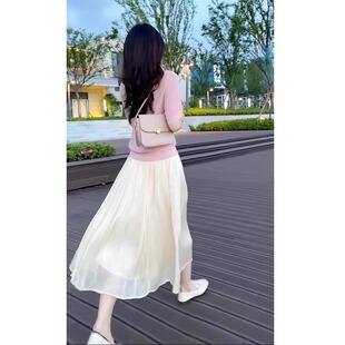 白色流光半身裙女春夏新款 高腰仙女显瘦遮胯垂坠飘逸琉璃a字裙夏