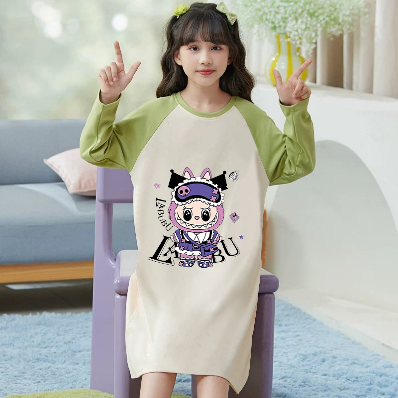 上新~布拉拉女童睡裙儿童春秋季薄款长袖家居服小女孩空调服睡衣