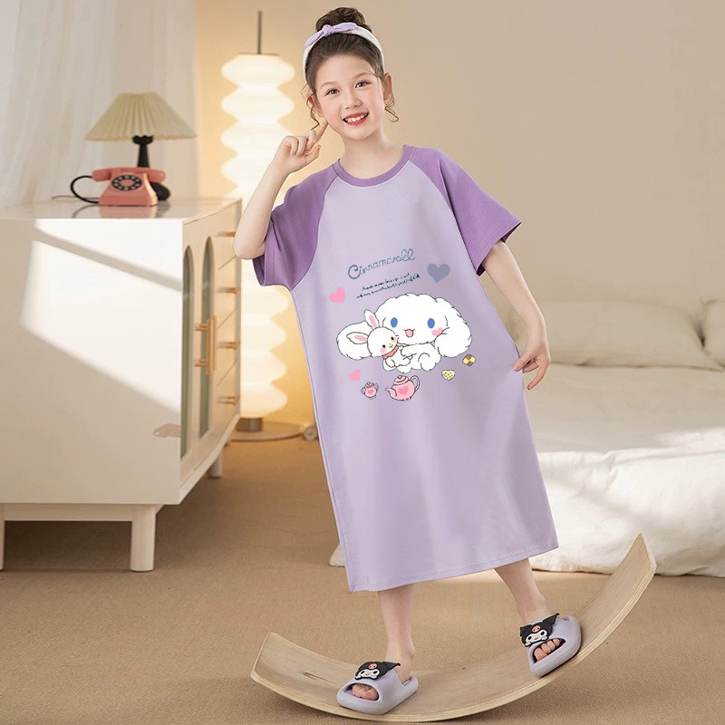 玉桂狗新款女童睡裙夏季短袖薄款儿童睡衣女孩公主风中大童家居服