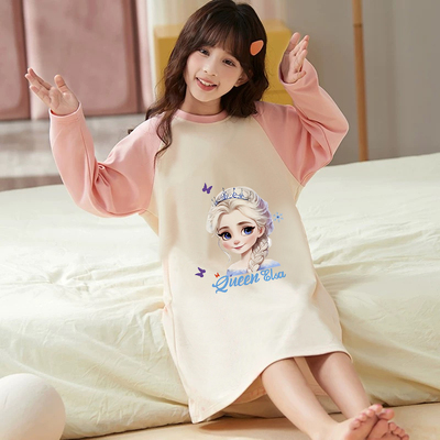 上新~布拉拉女童睡裙儿童春秋季薄款长袖家居服小女孩空调服睡衣